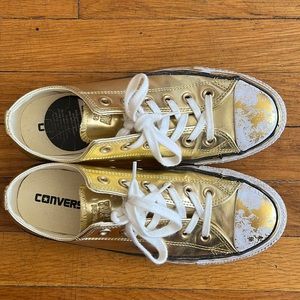 VERY gently used (worn maybe 3x) RARE GOLD Converse - women’s 8.5/UNISEX shoe